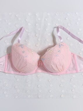 US-36C/JP-E80 Japanese Brand Pink Floral Embroidery Bra